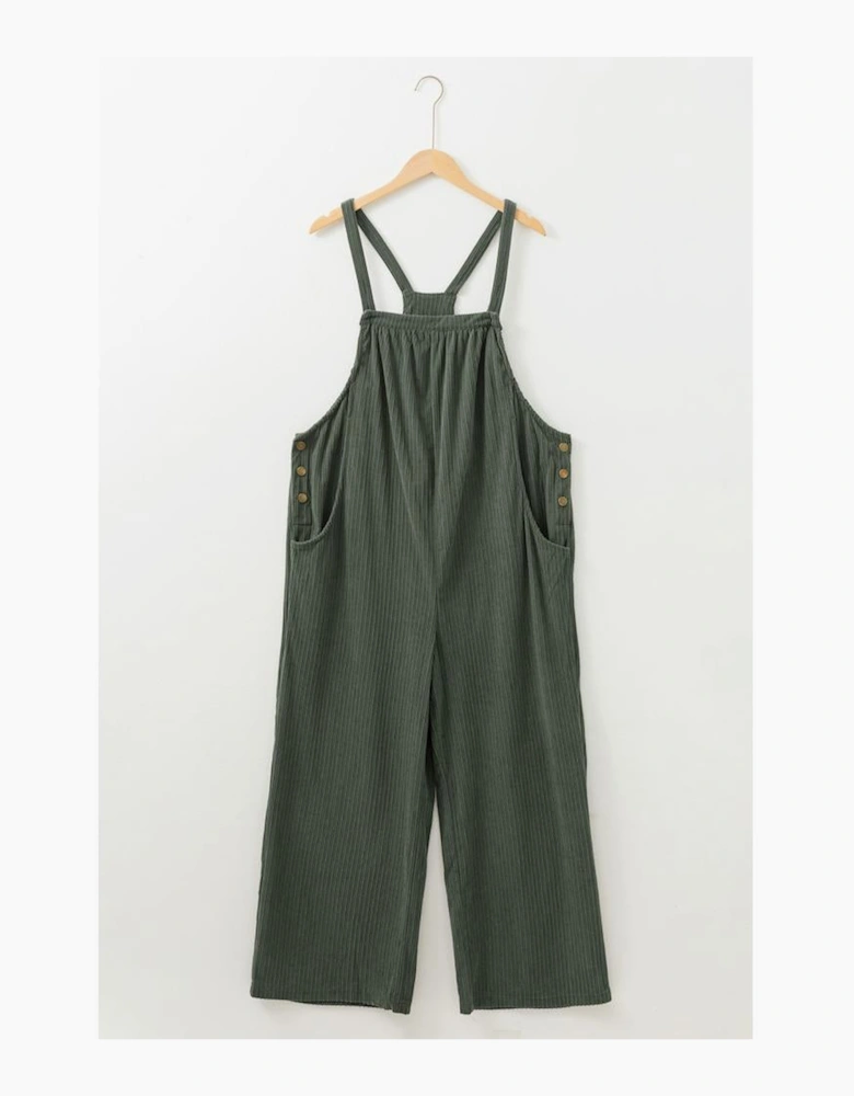 Jungle Green Plus Size Corduroy Pocketed Wide Leg Overall