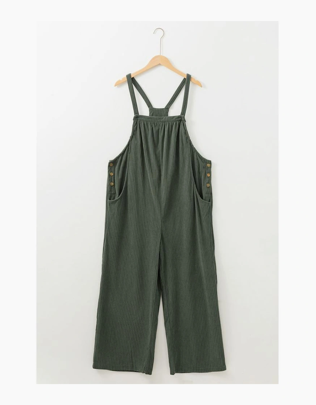 Jungle Green Plus Size Corduroy Pocketed Wide Leg Overall