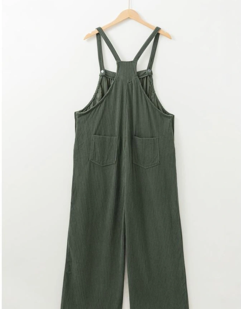Jungle Green Plus Size Corduroy Pocketed Wide Leg Overall
