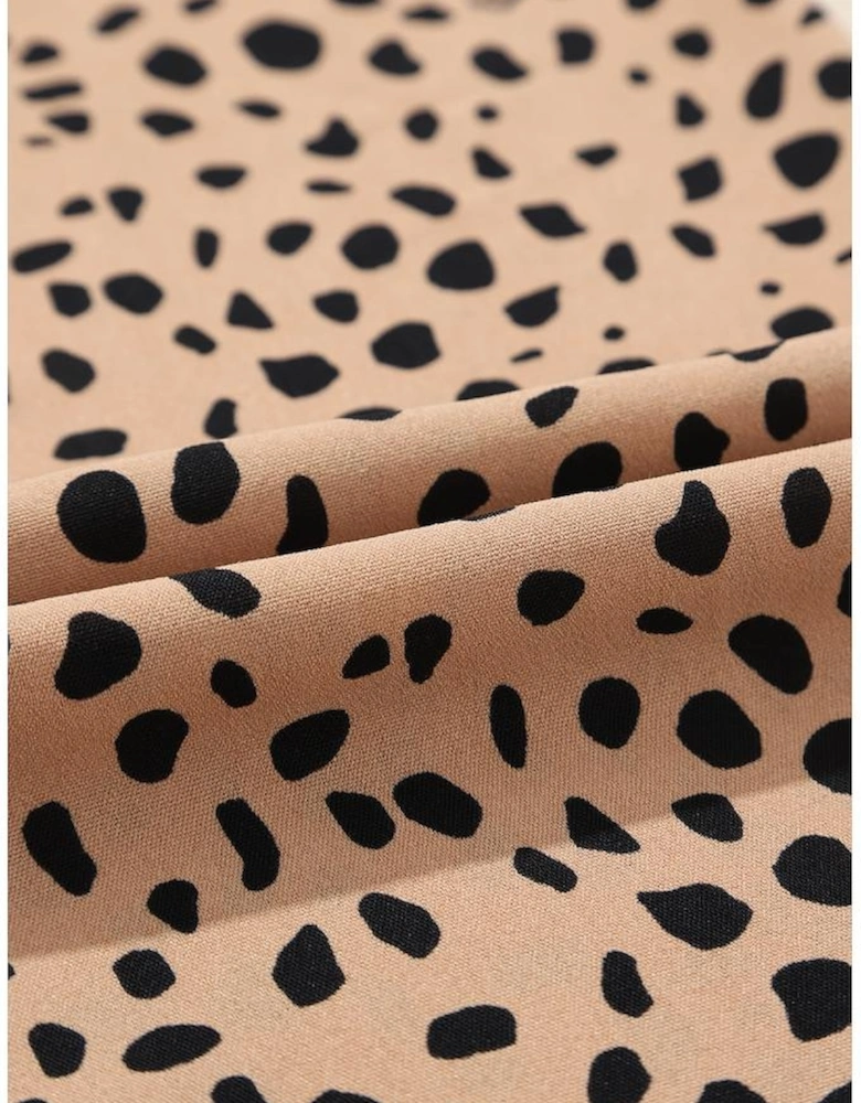 Khaki Leopard Contrast Half Button Casual Blouse