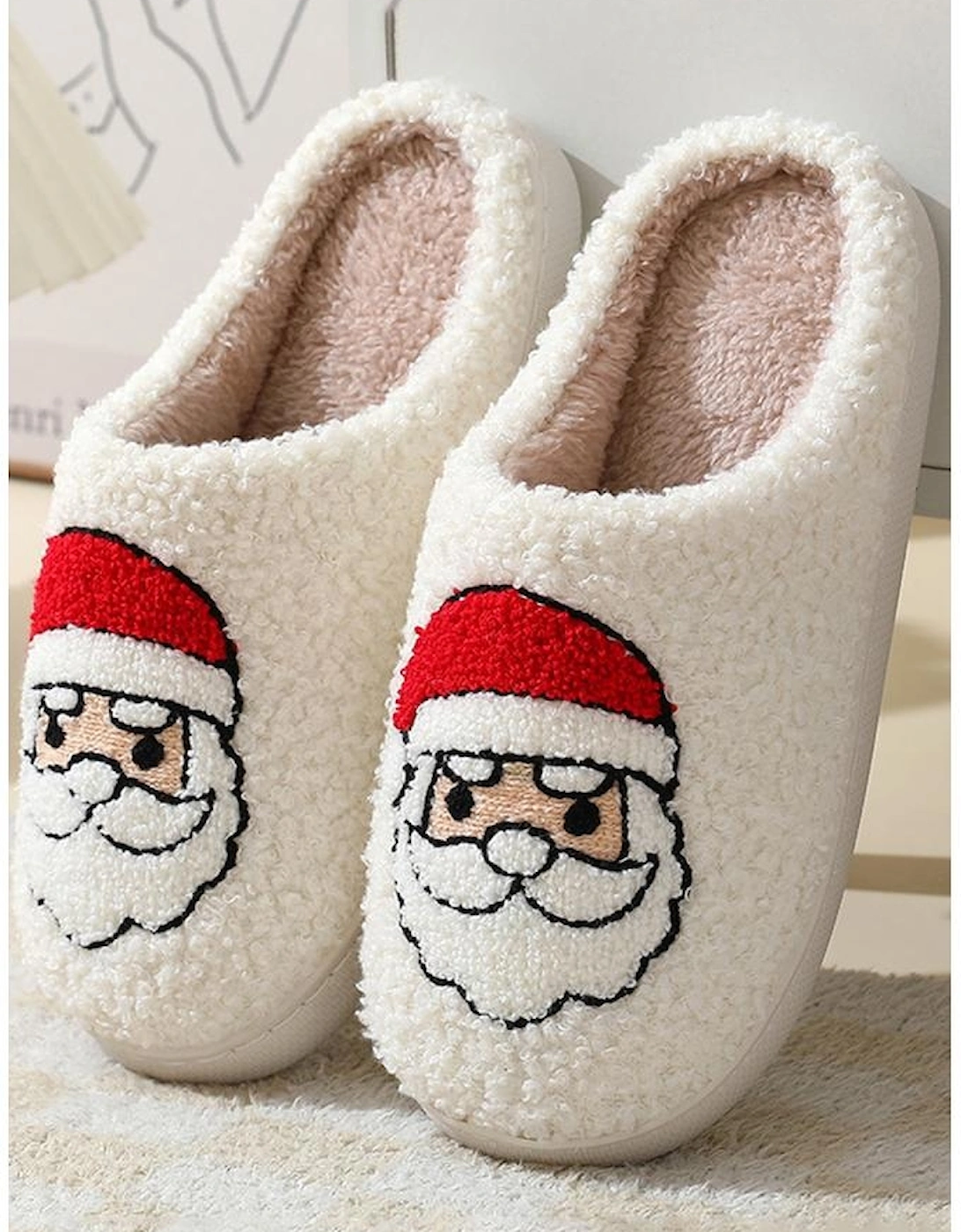 Azura Exchange White Christmas Santa Clause Graphic Plush Slippers