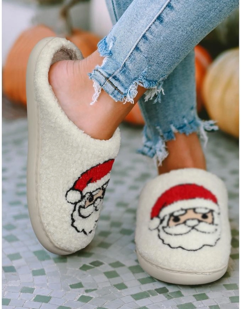 Azura Exchange White Christmas Santa Clause Graphic Plush Slippers