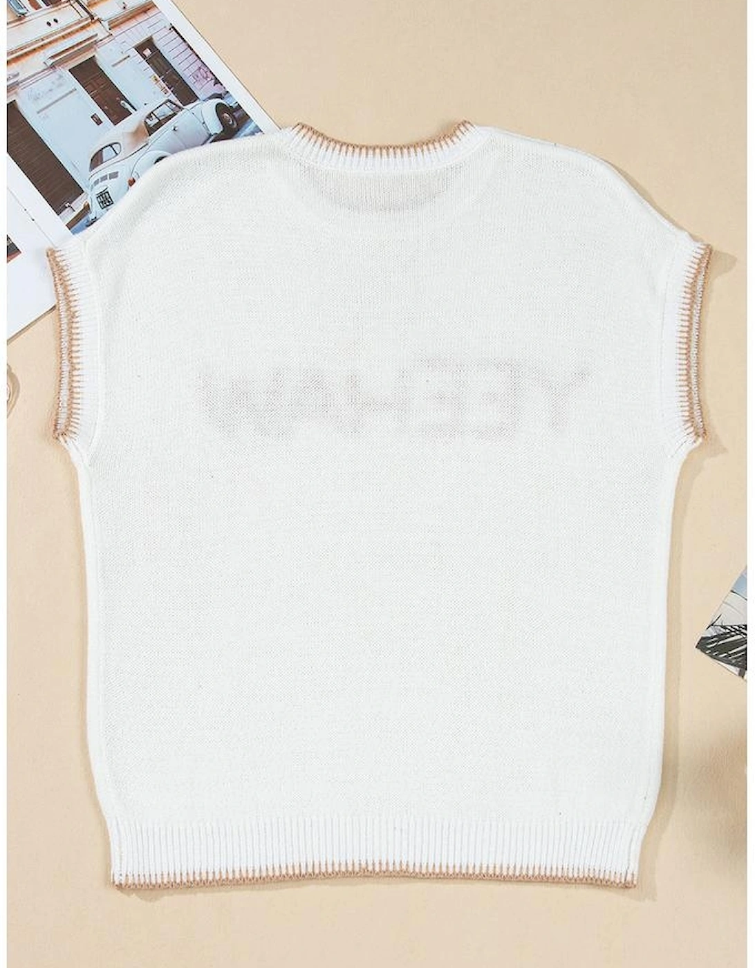 White Knitted YEEHAW Stitch Edge Crew Neck Sweater T Shirt