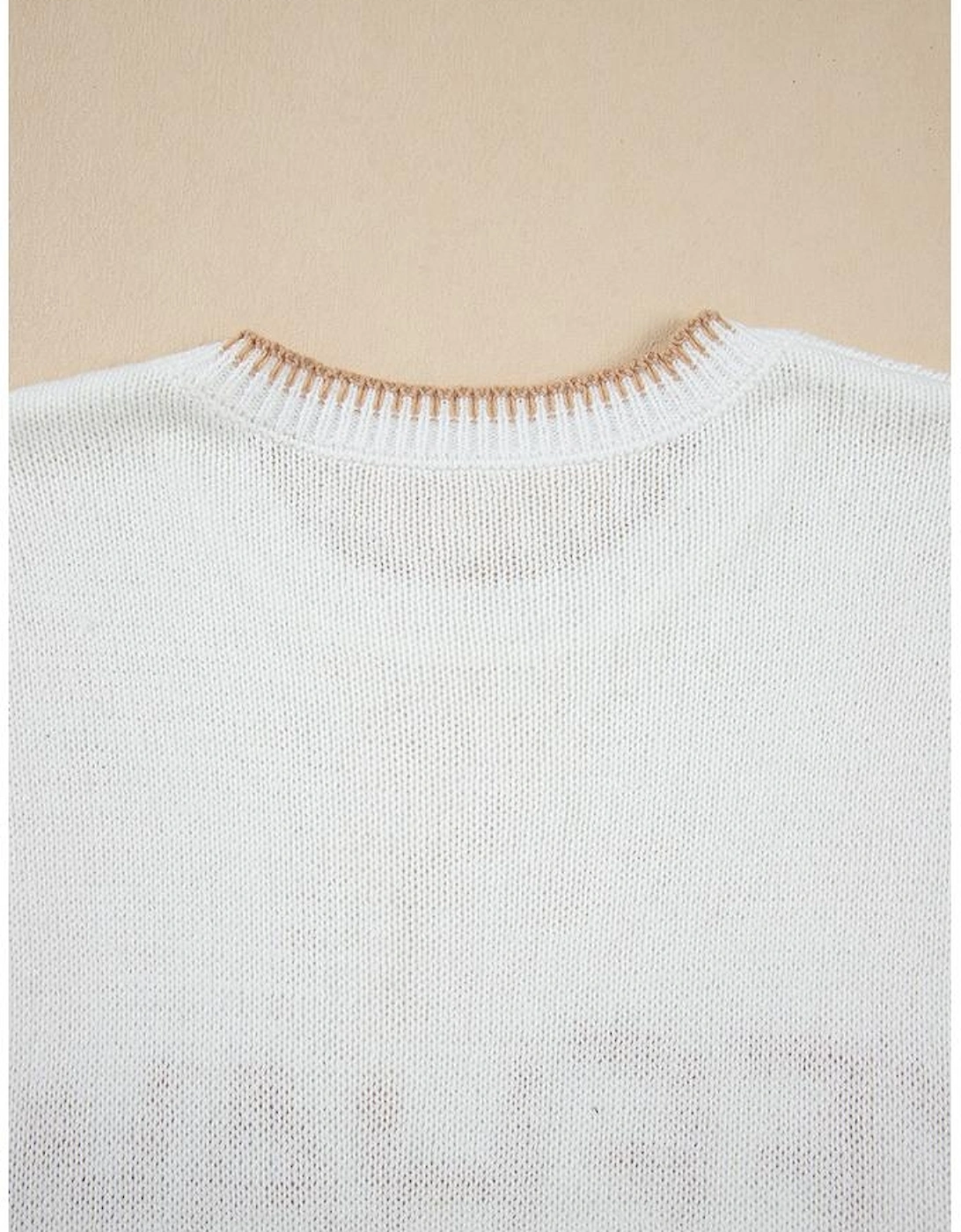 White Knitted YEEHAW Stitch Edge Crew Neck Sweater T Shirt