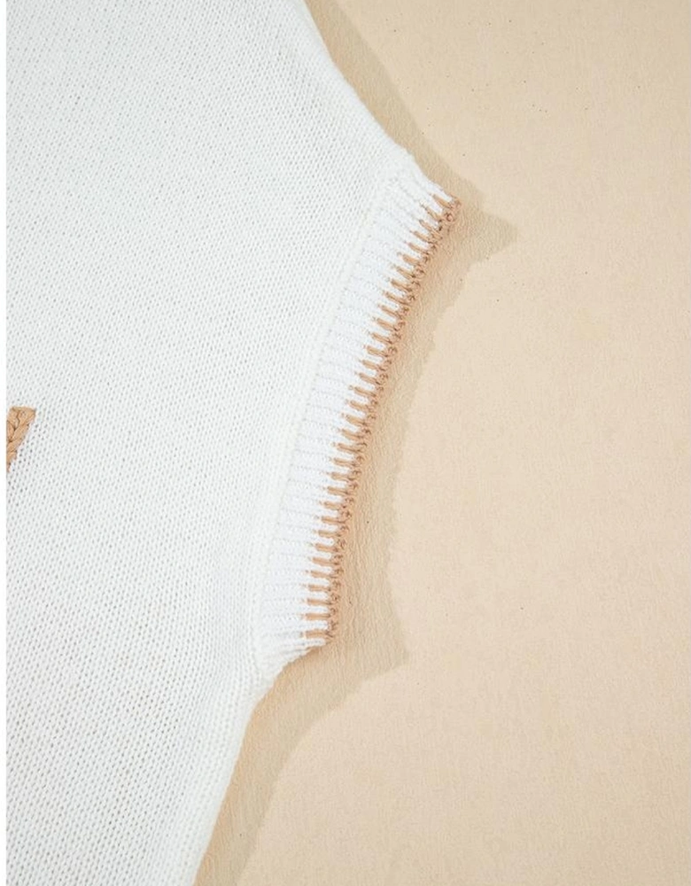 White Knitted YEEHAW Stitch Edge Crew Neck Sweater T Shirt