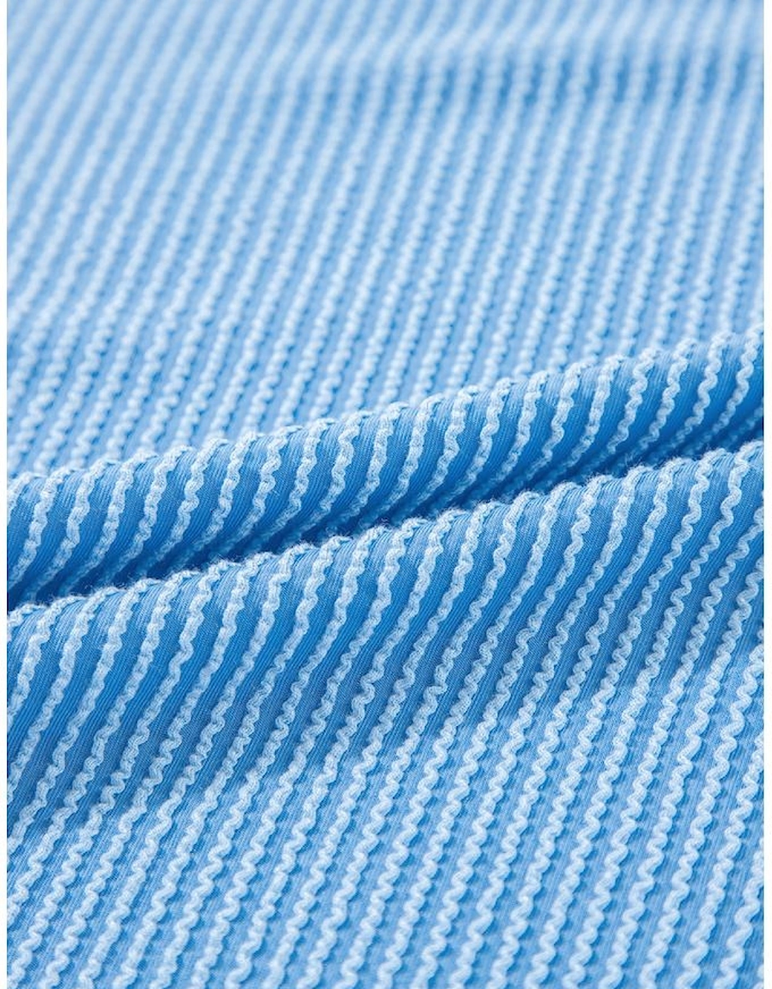 Blue Solid Corded Knit Short Sleeve T Shirt and Wide Leg Pants Set