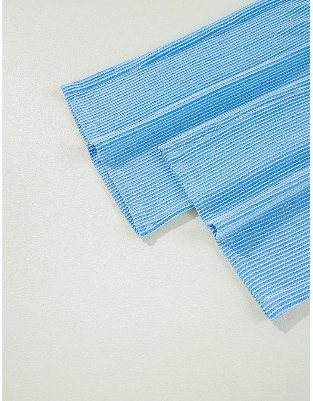 Blue Solid Corded Knit Short Sleeve T Shirt and Wide Leg Pants Set