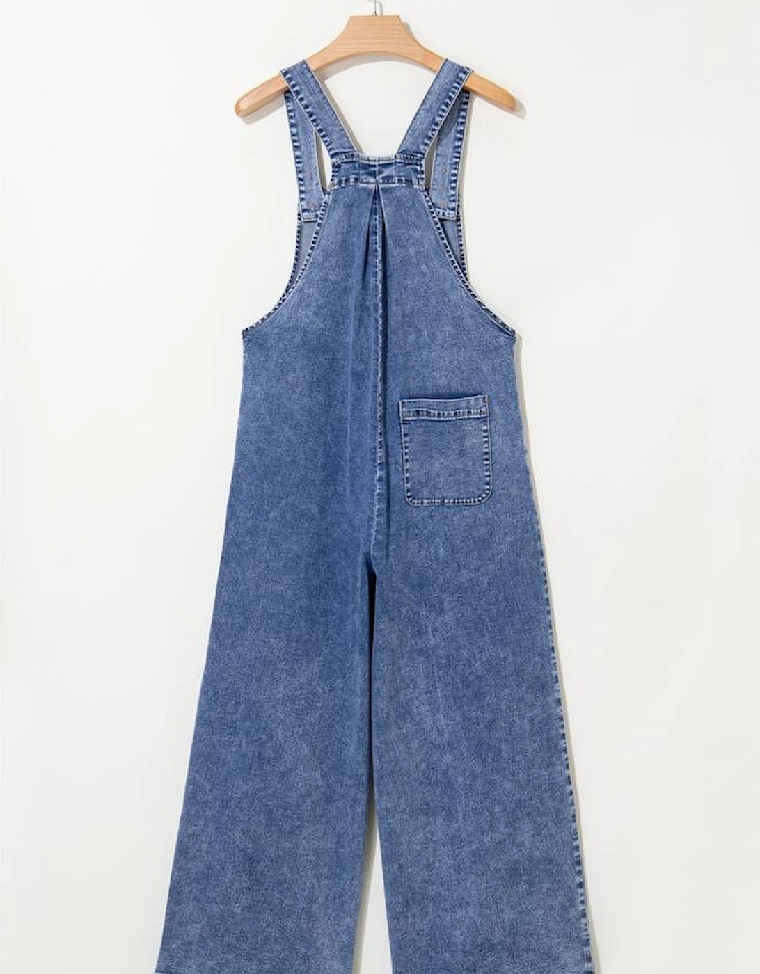 Light Blue Mineral Wash Buttoned Straps Wide Leg Denim Overalls