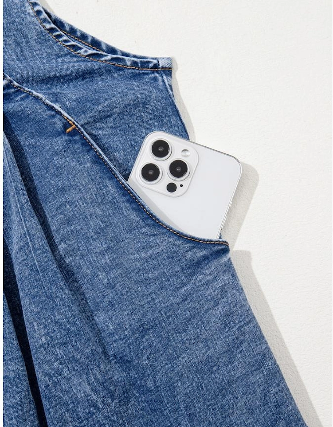 Light Blue Mineral Wash Buttoned Straps Wide Leg Denim Overalls