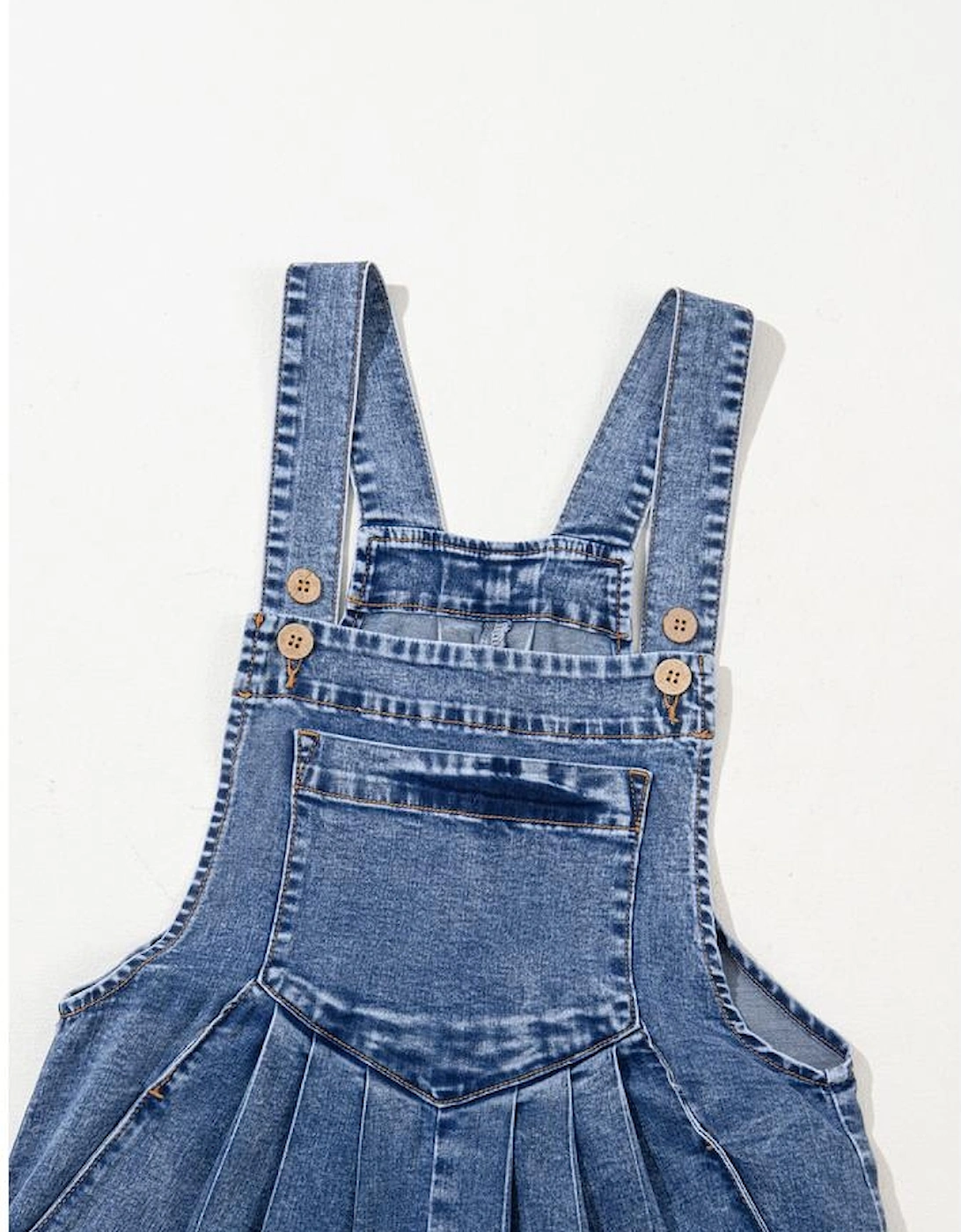 Light Blue Mineral Wash Buttoned Straps Wide Leg Denim Overalls
