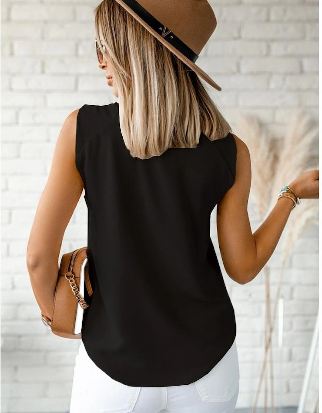 Black V Neck Knotted Shoulder Vest