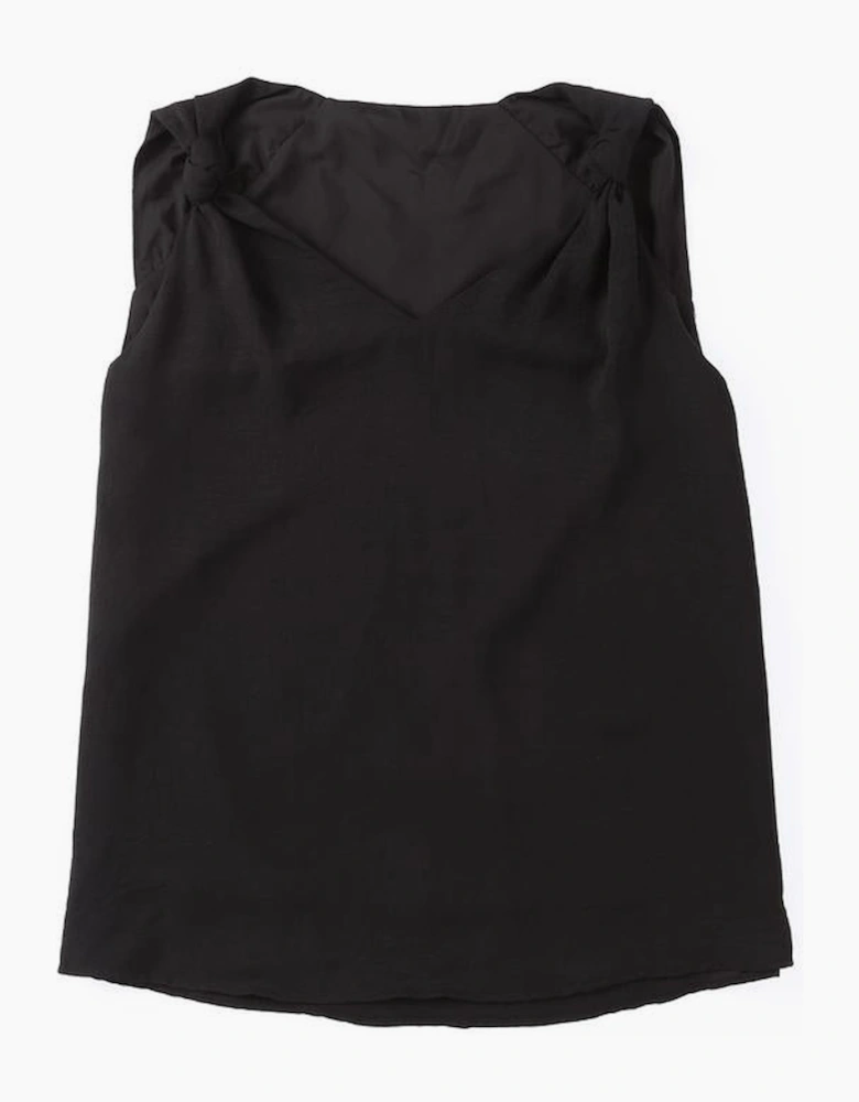 Black V Neck Knotted Shoulder Vest