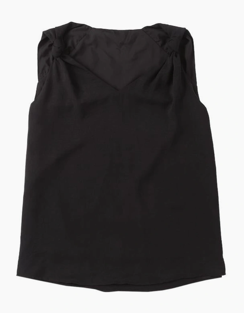 Black V Neck Knotted Shoulder Vest