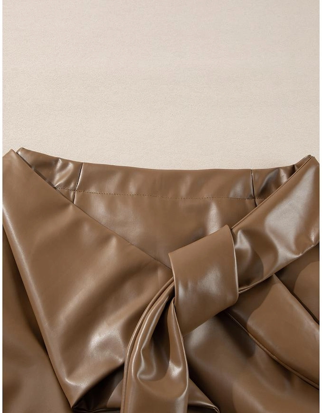 Coffee Bowknot Faux Leather Mini Skirt