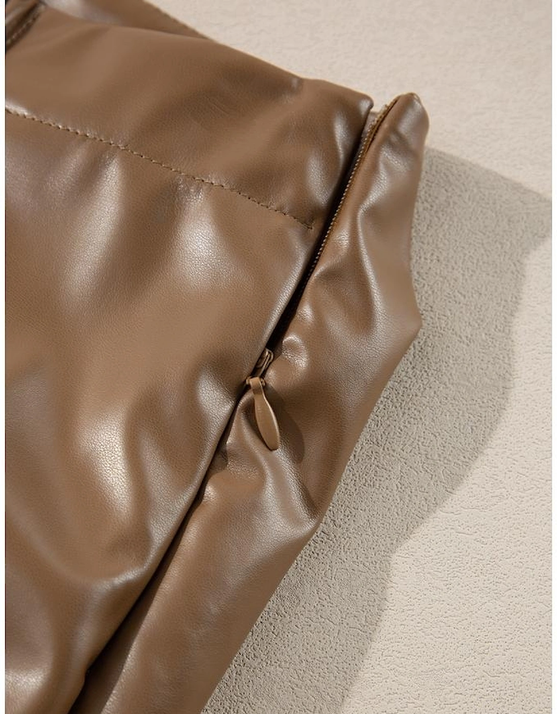 Coffee Bowknot Faux Leather Mini Skirt