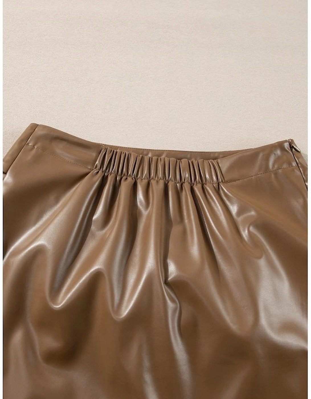 Coffee Bowknot Faux Leather Mini Skirt