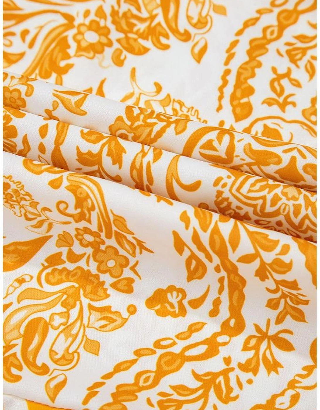 Orange Bohemian Print Puff Sleeve Tied V Neck Flared Mini Dress