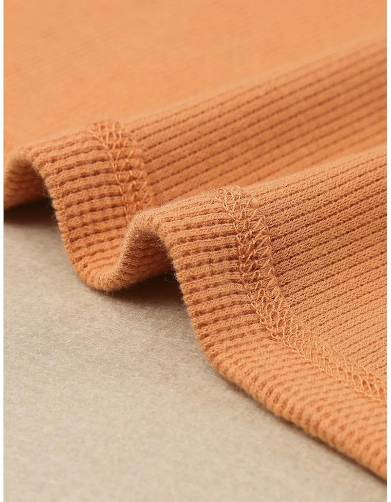 Orange Waffle Knit Henley Top