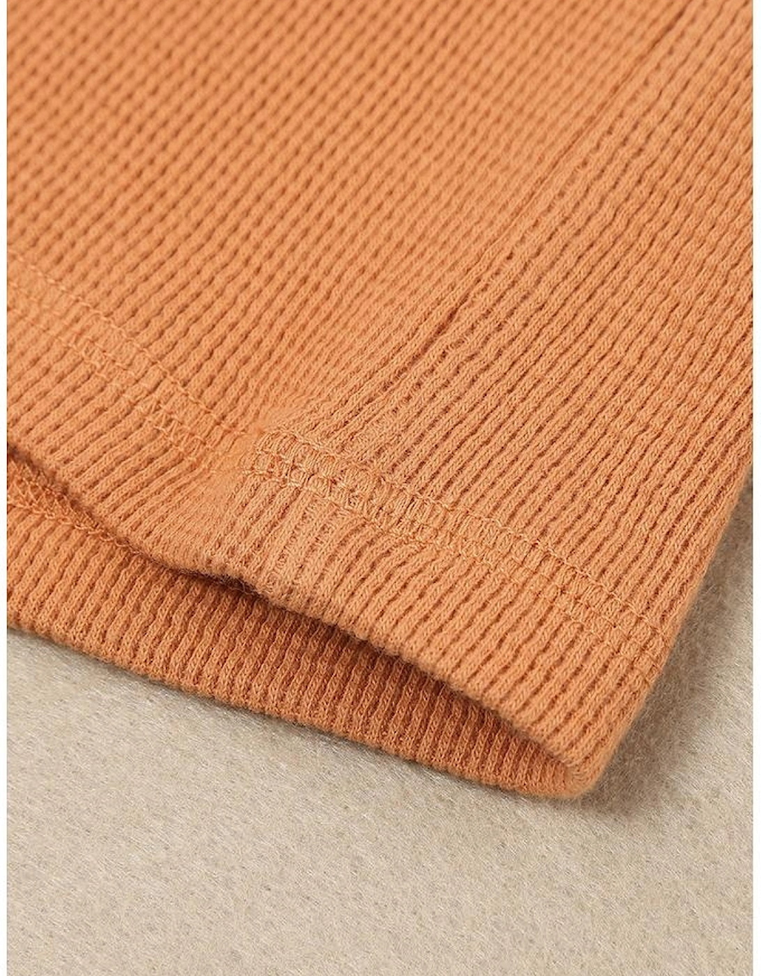 Orange Waffle Knit Henley Top