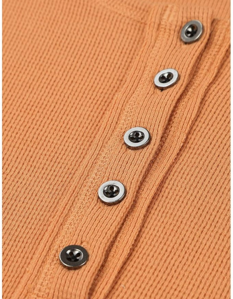Orange Waffle Knit Henley Top