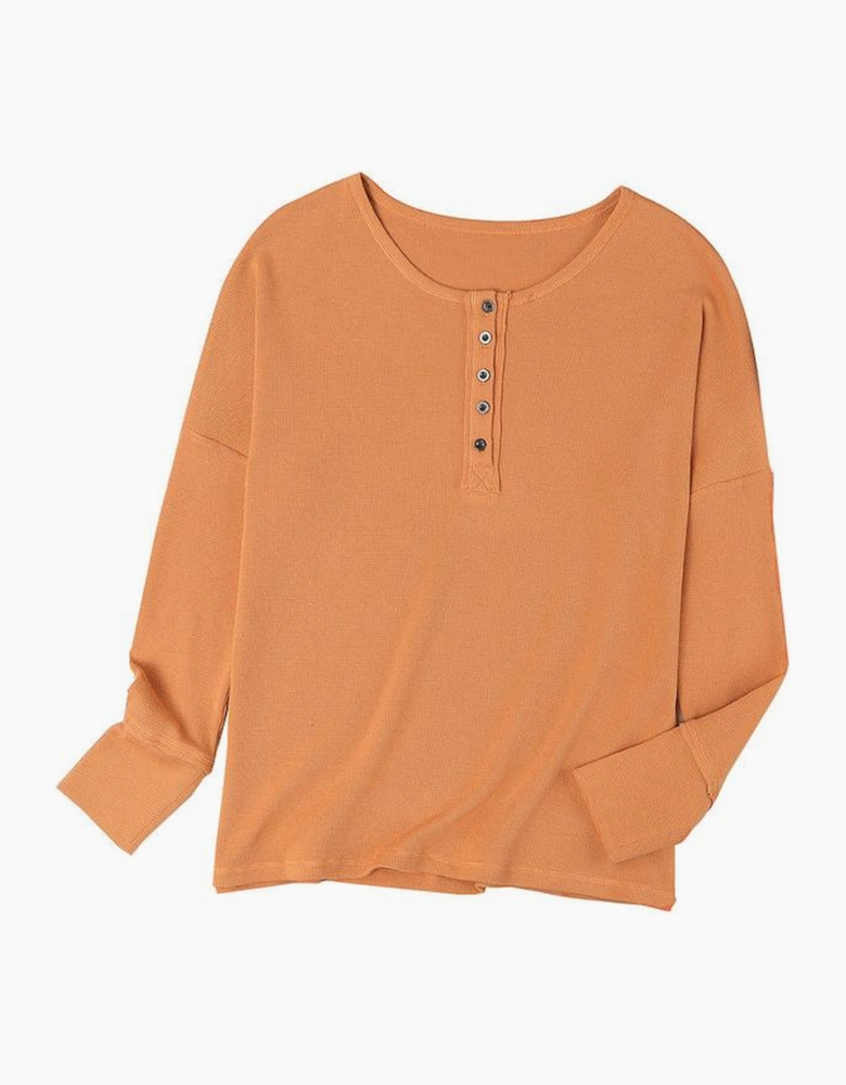 Orange Waffle Knit Henley Top