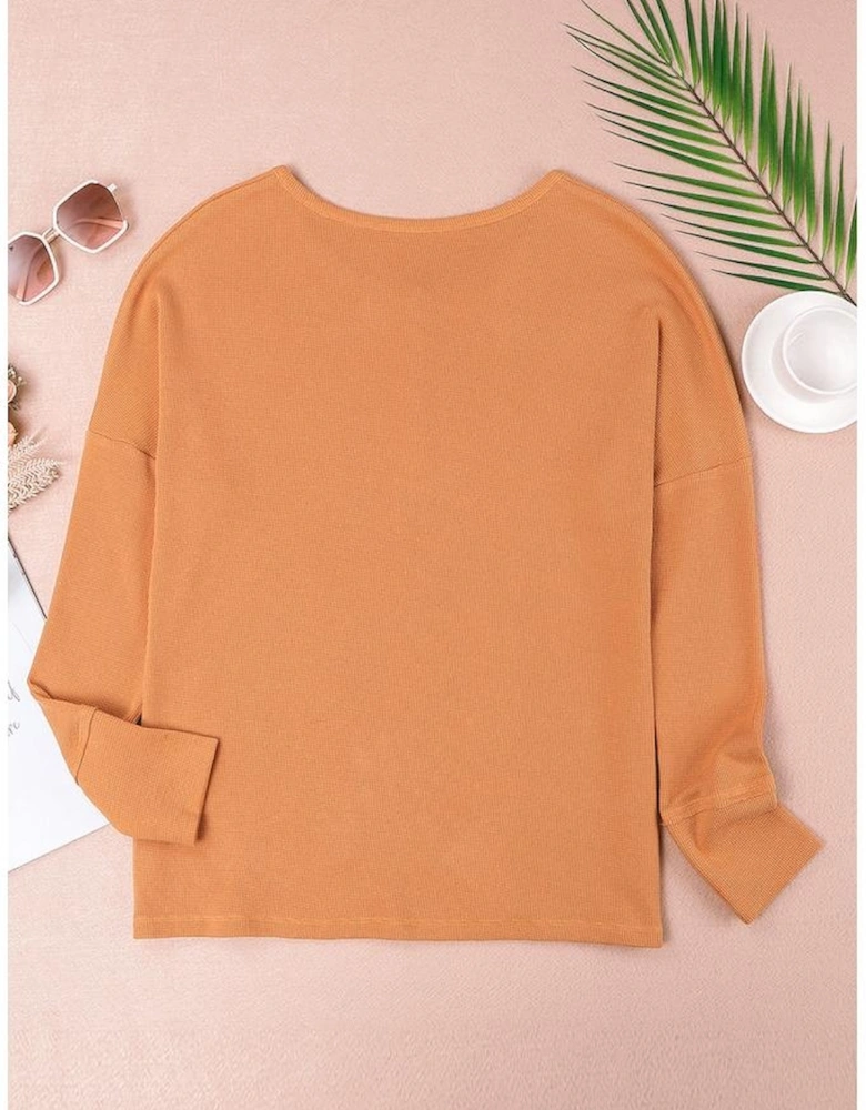 Orange Waffle Knit Henley Top