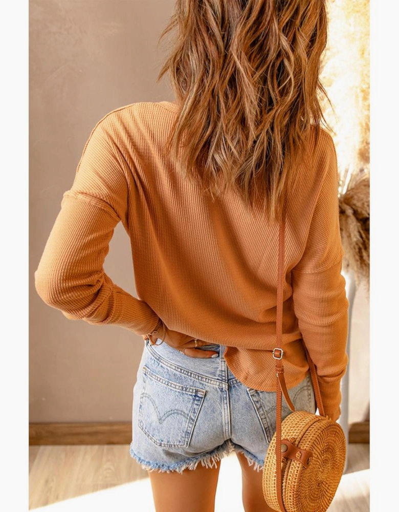 Orange Waffle Knit Henley Top
