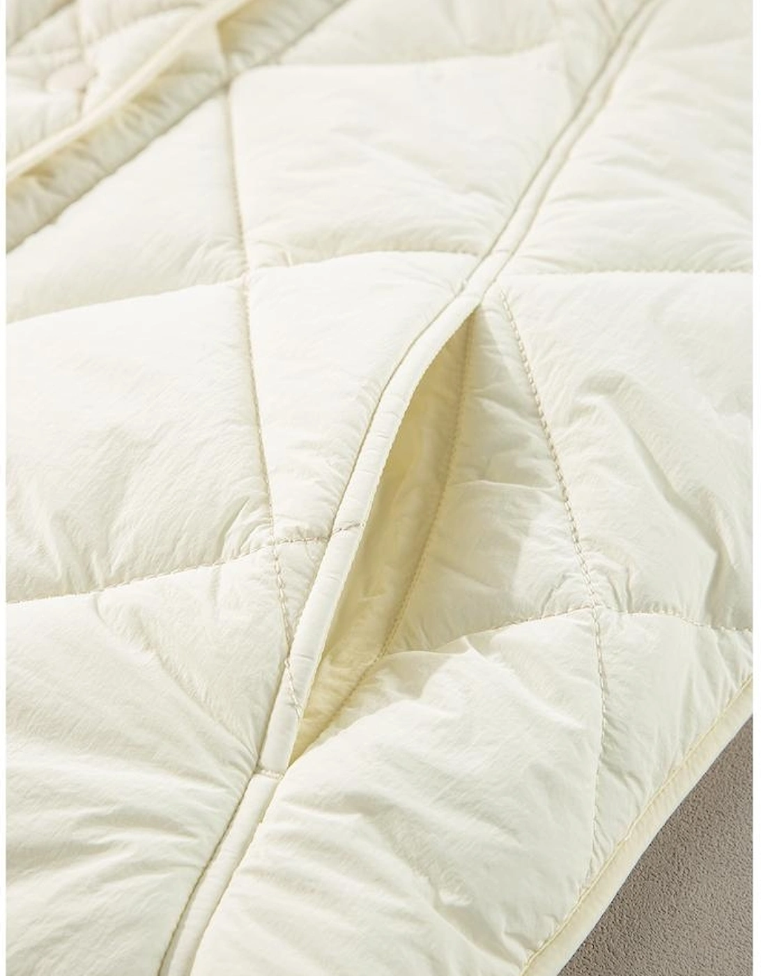 Beige Quilted High Neck Button Up Pocket Vest Coat