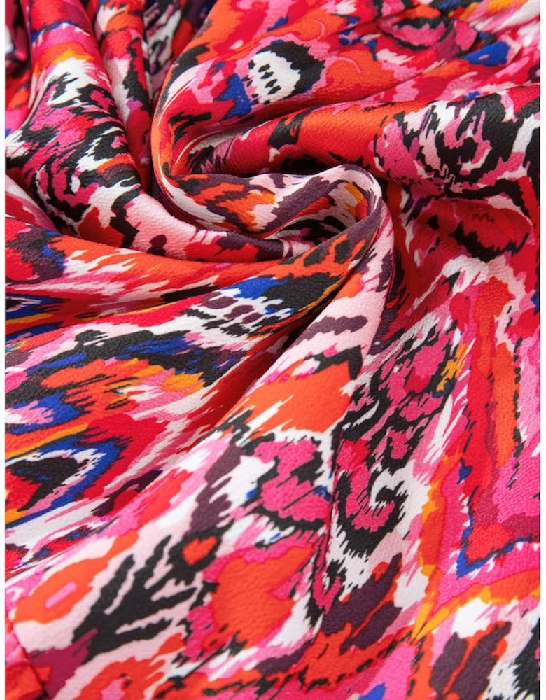 Rose Abstract Printed Tassel Tied Neck Long Sleeve Ruffled Mini Dress