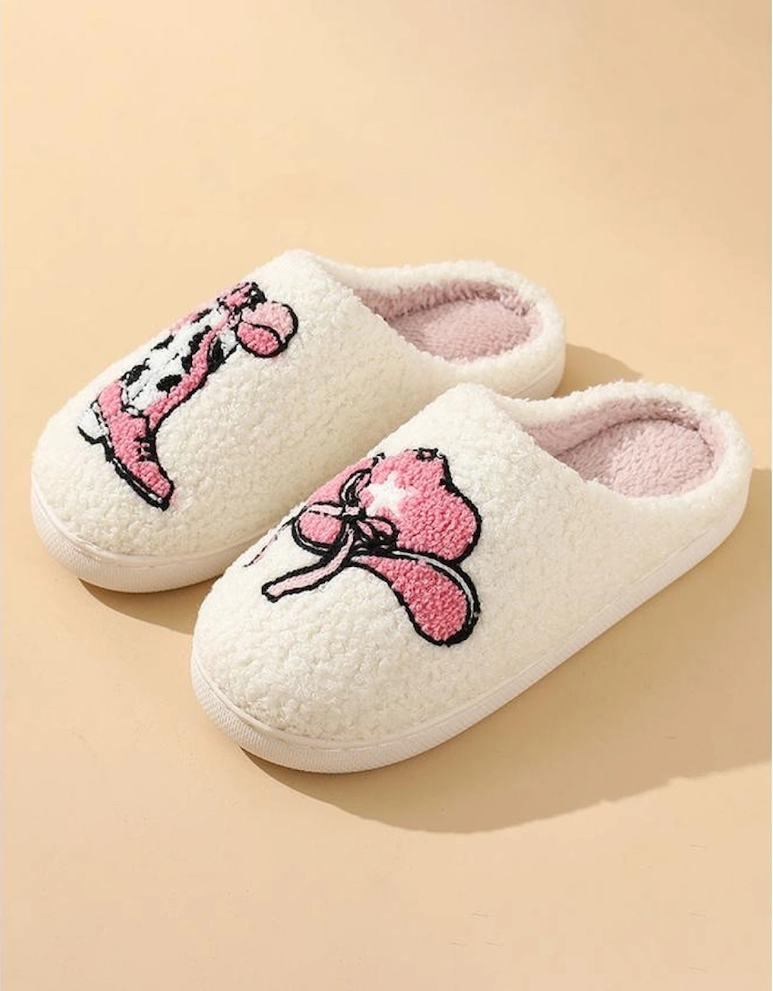 White Cowgirl Hat & Boot Printed Plush Thermal Home Slippers