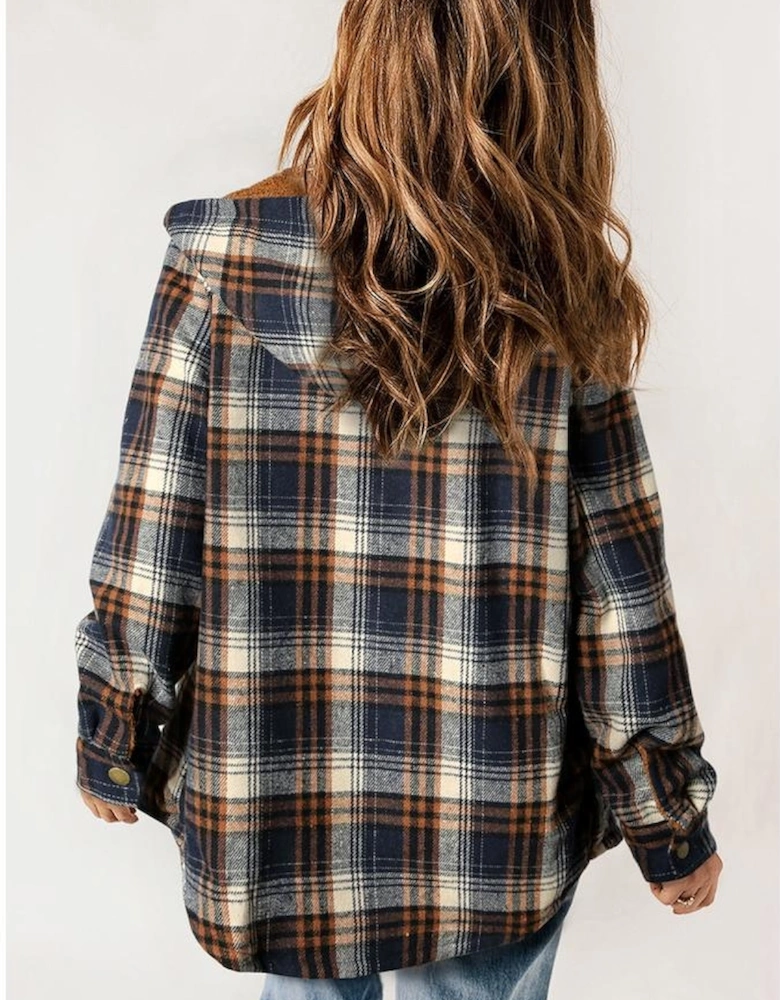 Plaid Pattern Sherpa Lined Hooded Shacket