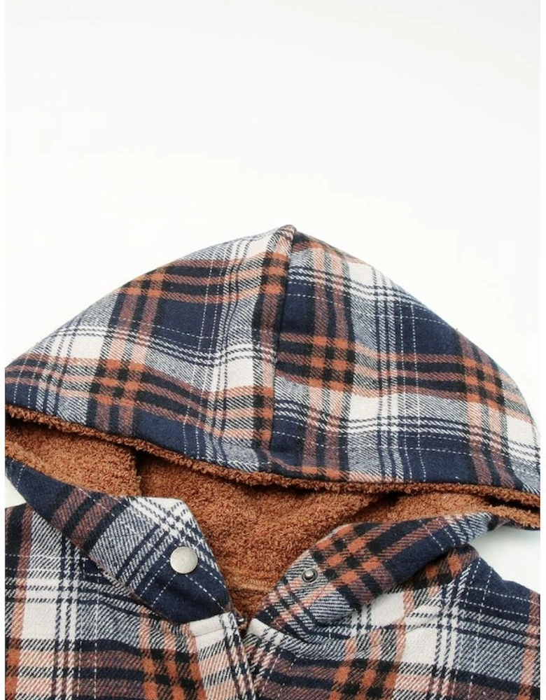 Plaid Pattern Sherpa Lined Hooded Shacket