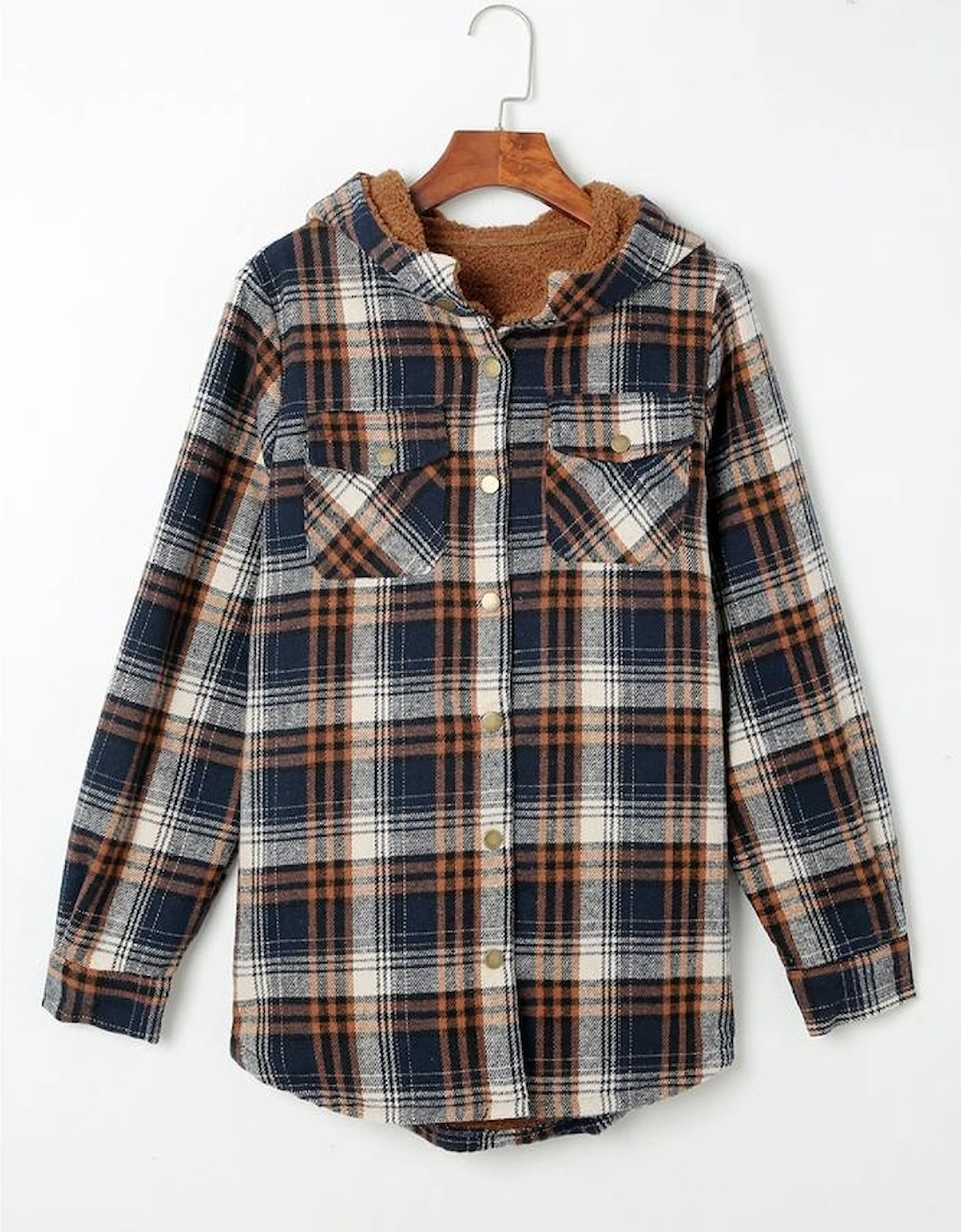 Plaid Pattern Sherpa Lined Hooded Shacket, 11 of 10