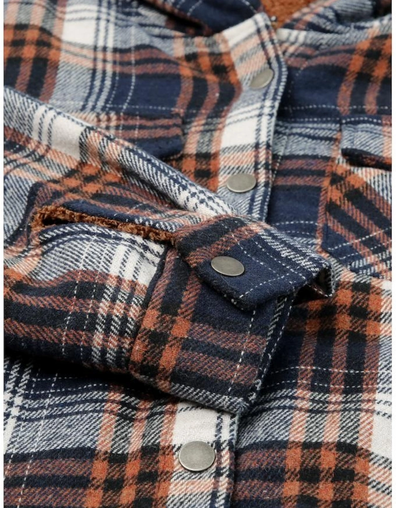 Plaid Pattern Sherpa Lined Hooded Shacket