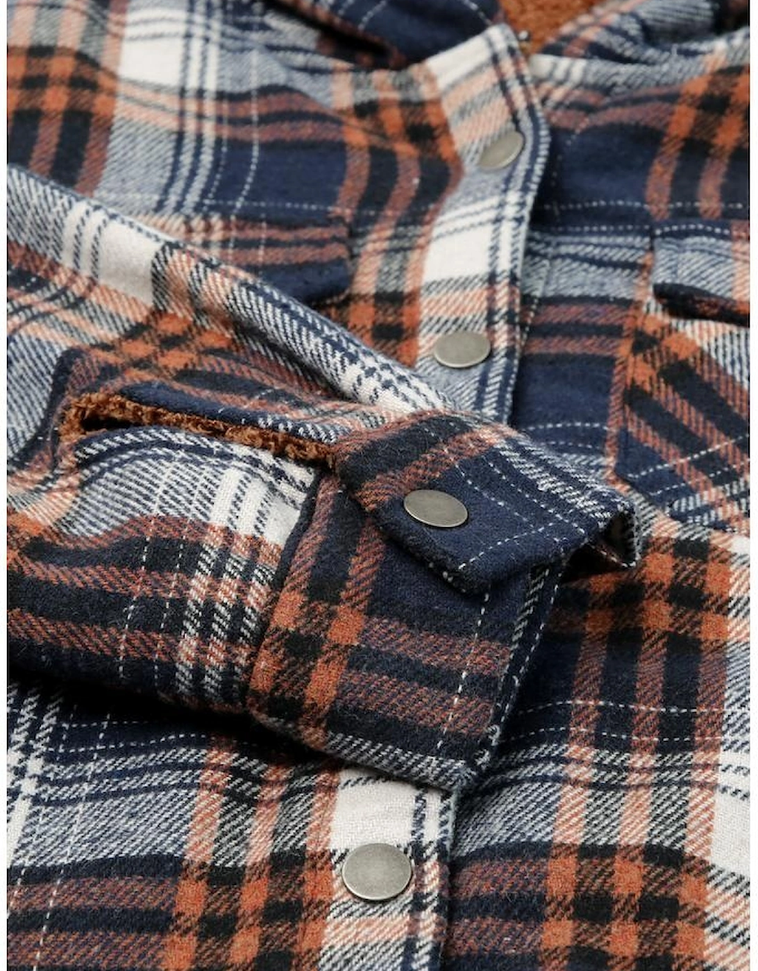 Plaid Pattern Sherpa Lined Hooded Shacket
