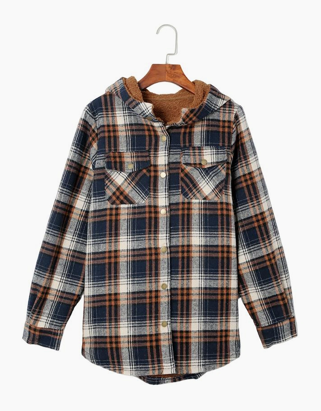 Plaid Pattern Sherpa Lined Hooded Shacket