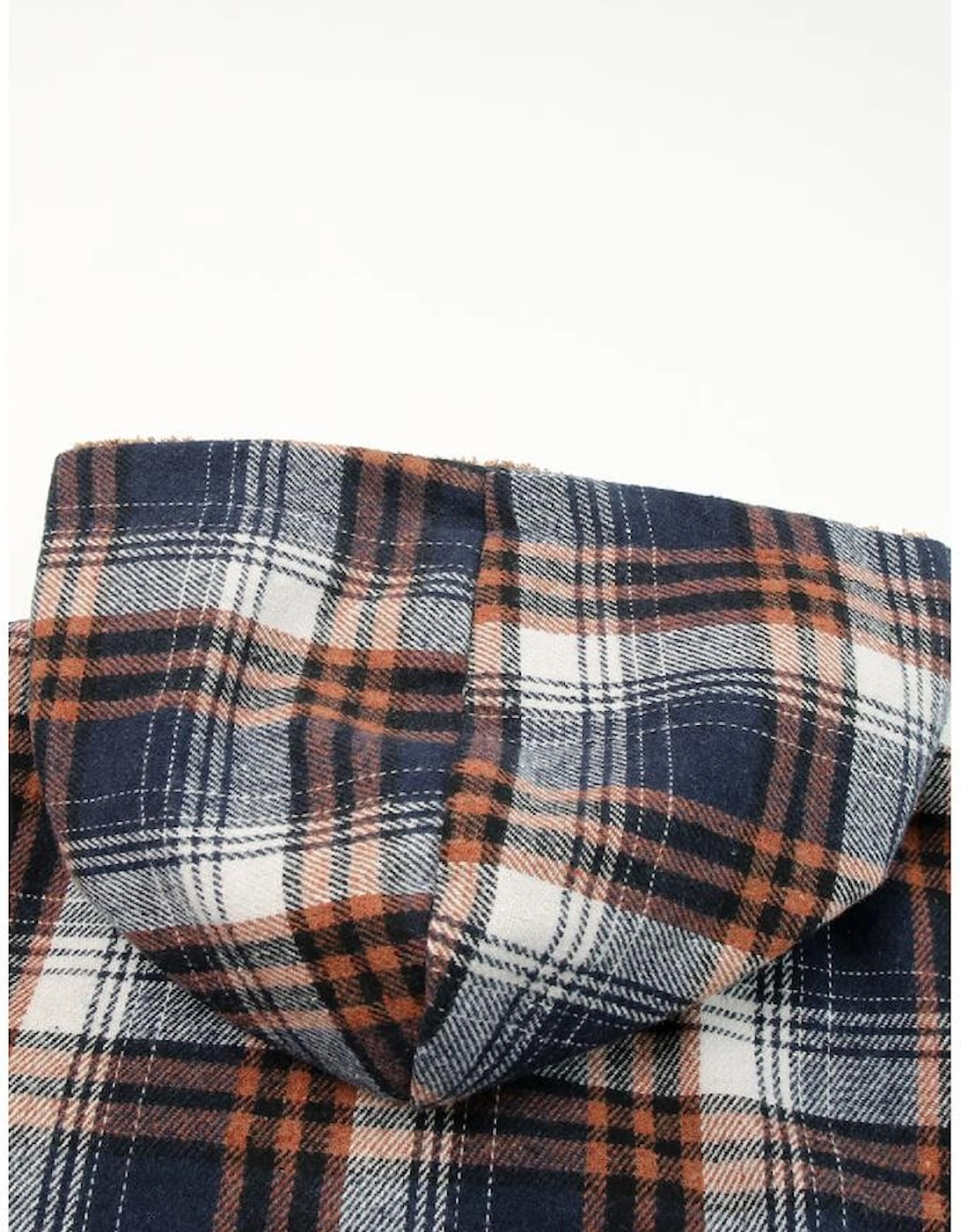 Plaid Pattern Sherpa Lined Hooded Shacket