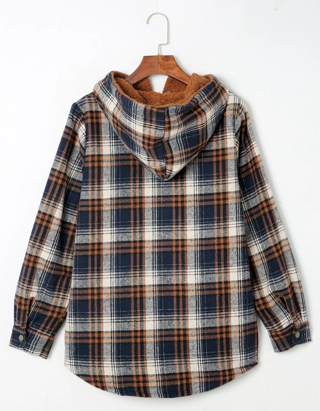 Plaid Pattern Sherpa Lined Hooded Shacket