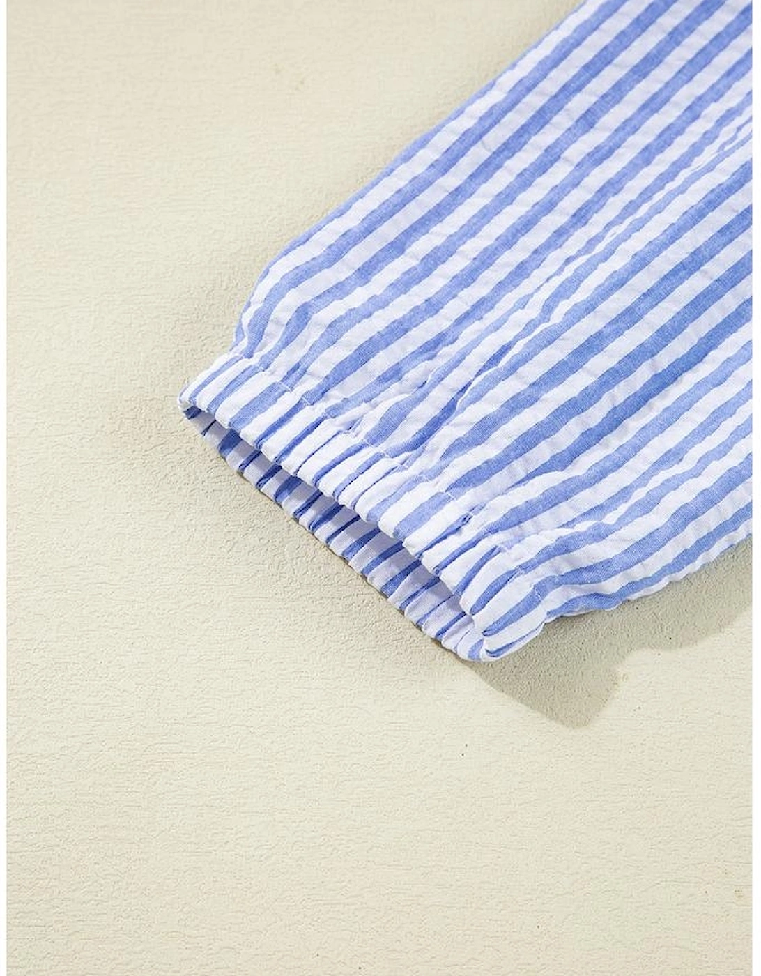 Sky Blue Stripe Bracelet Sleeve Tiered Shift Dress with Pockets