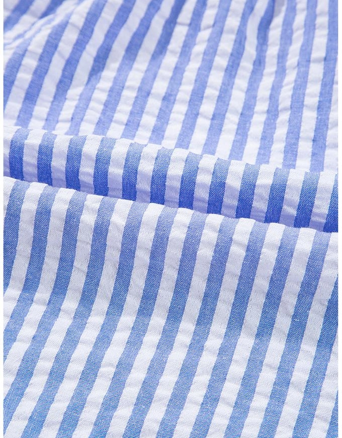 Sky Blue Stripe Bracelet Sleeve Tiered Shift Dress with Pockets