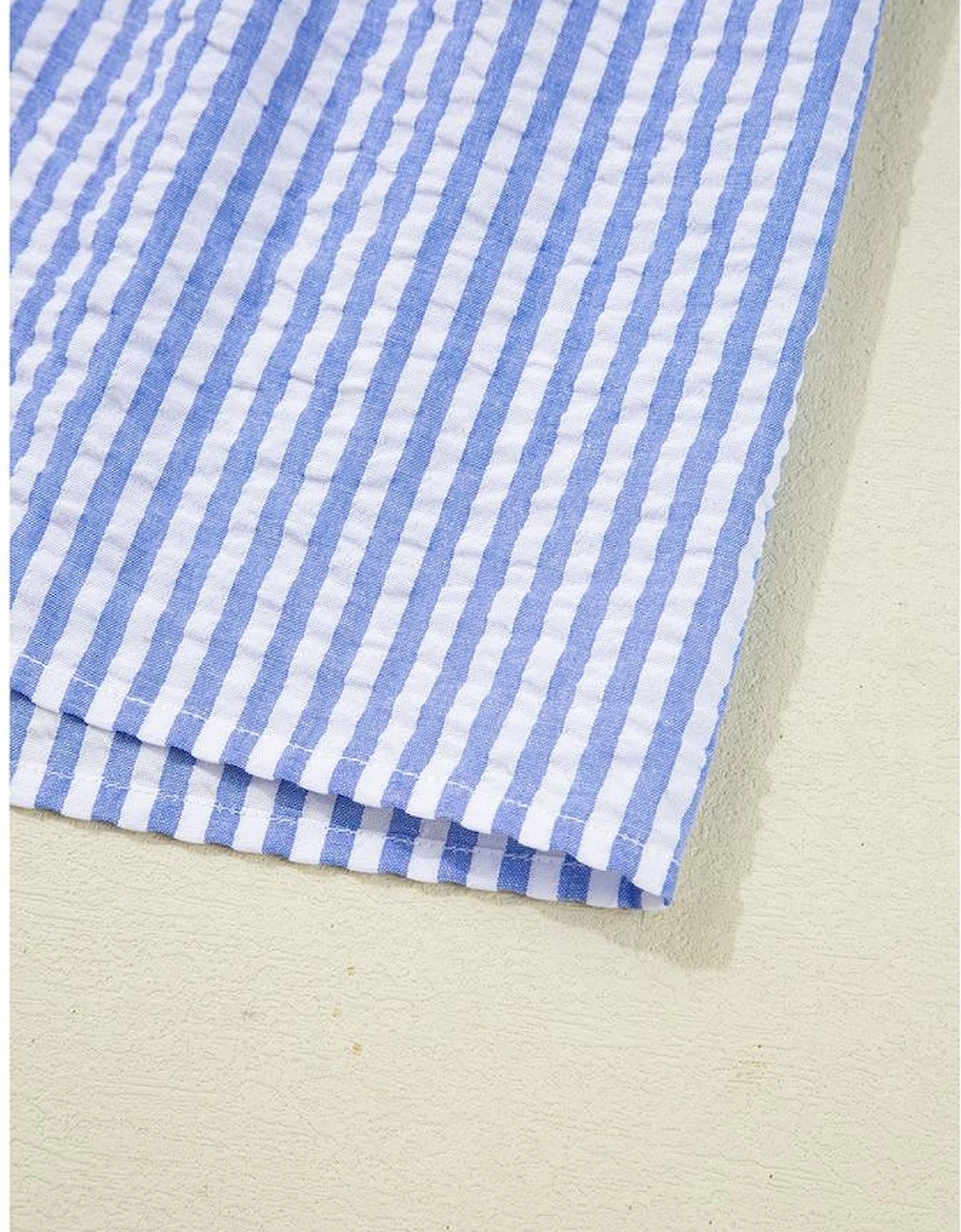 Sky Blue Stripe Bracelet Sleeve Tiered Shift Dress with Pockets