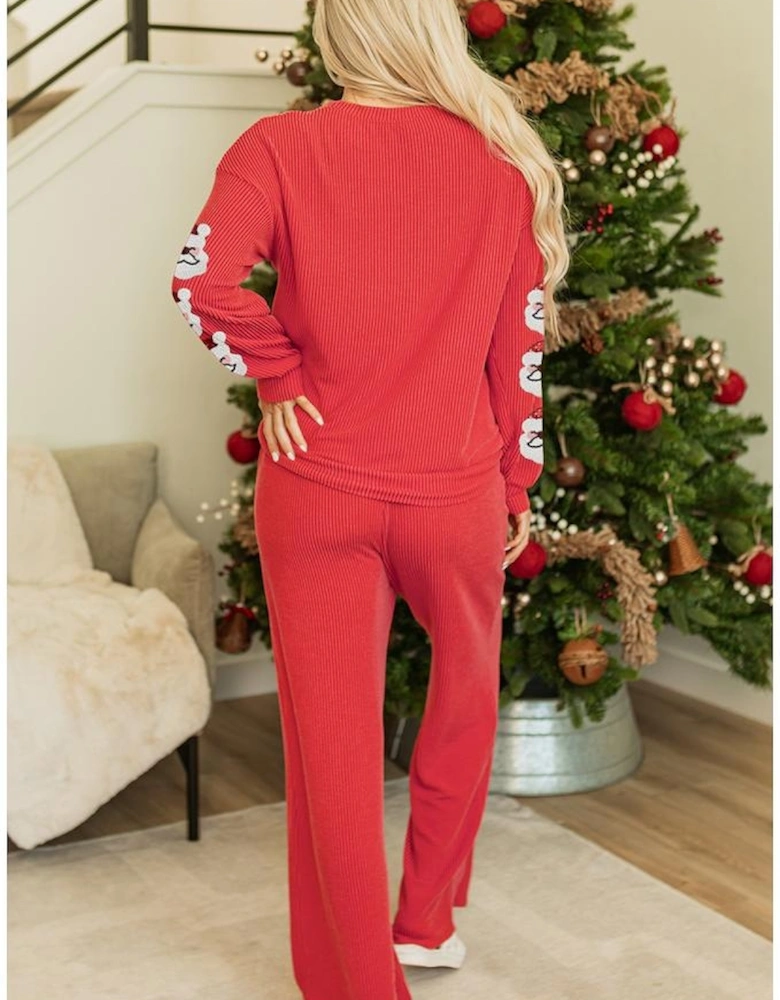 Fiery Red HOLLY Letter and Sequined Father Christmas Corded 2pcs Set