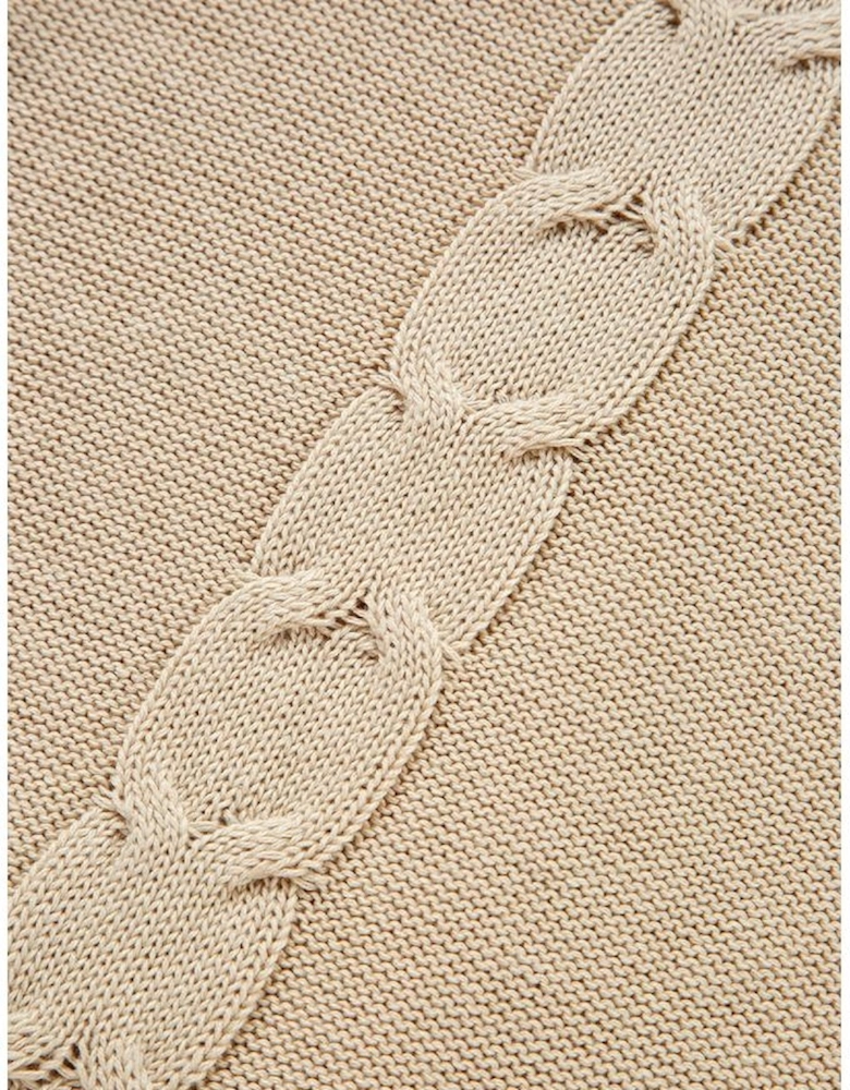 Parchment Cable Knit Braided Tie Sleeve Plus Size Open Cardigan