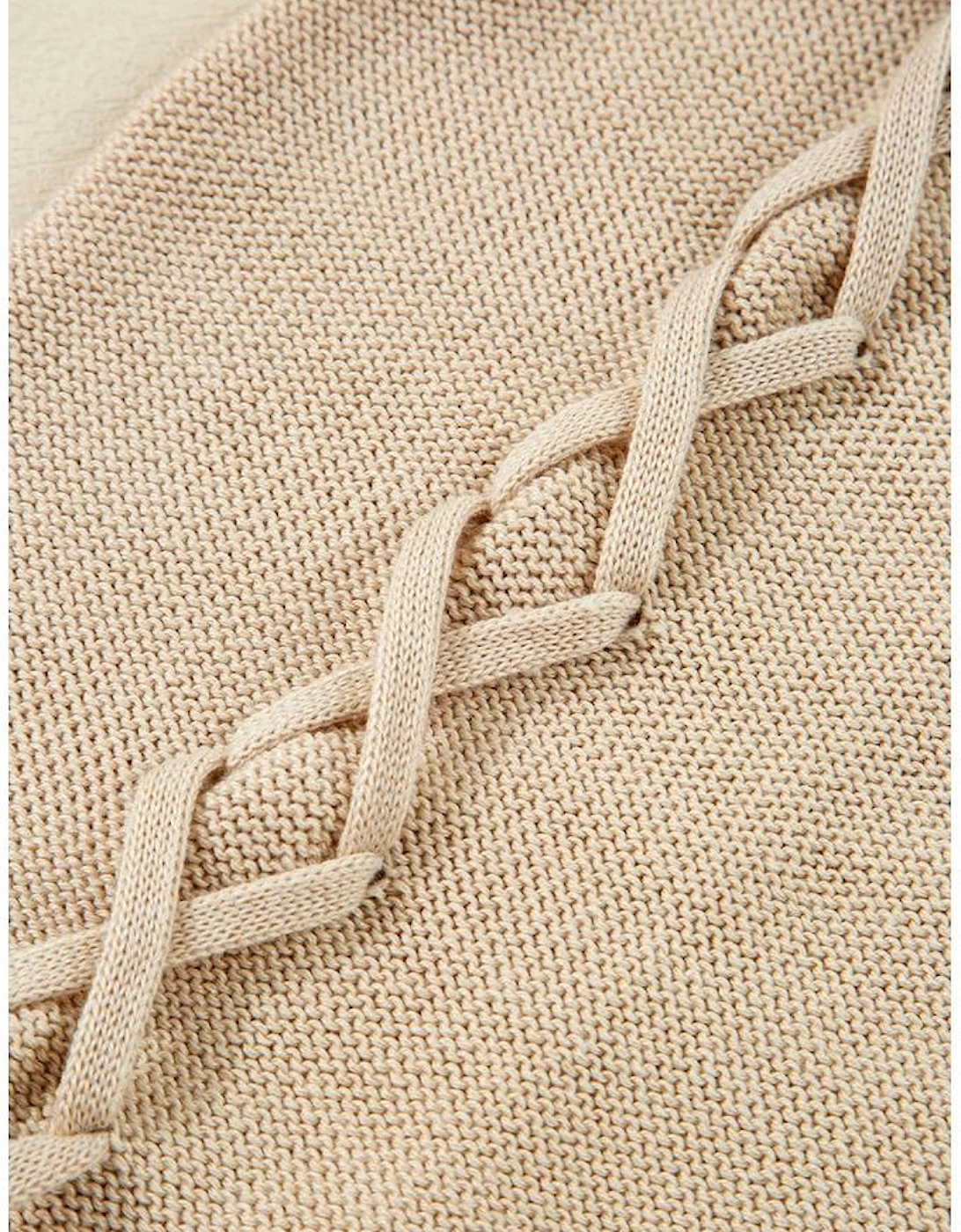 Parchment Cable Knit Braided Tie Sleeve Plus Size Open Cardigan