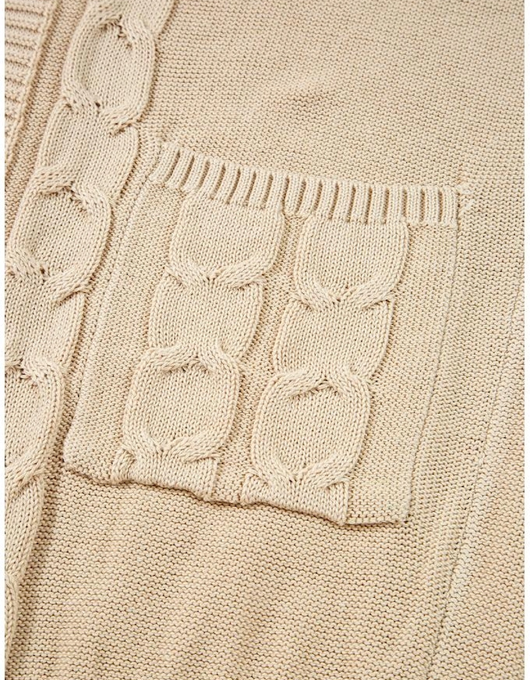 Parchment Cable Knit Braided Tie Sleeve Plus Size Open Cardigan