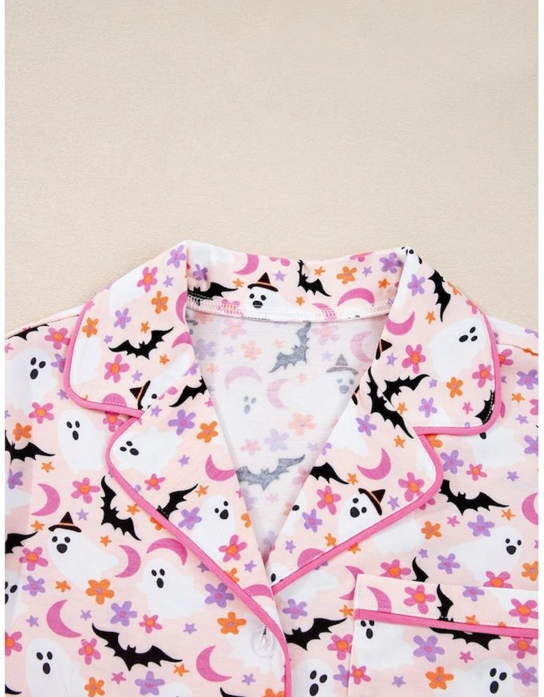 Pink Halloween Eve Haunted Honey Bat Print Pajama Set