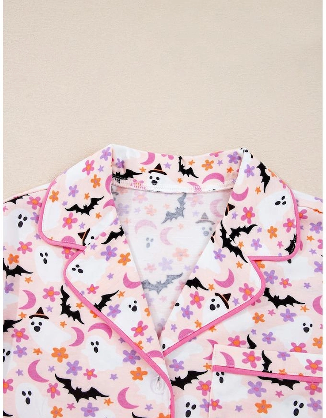 Pink Halloween Eve Haunted Honey Bat Print Pajama Set