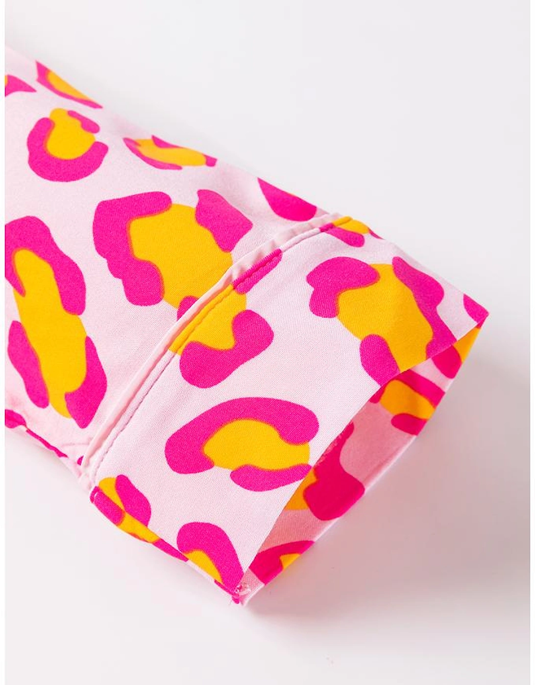 Pink Leopard Print Long Sleeve Shirt and Shorts Pajama Set