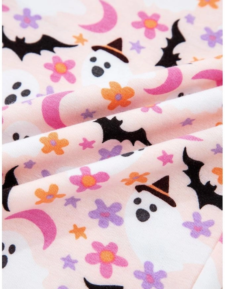 Pink Halloween Eve Haunted Honey Bat Print Pajama Set
