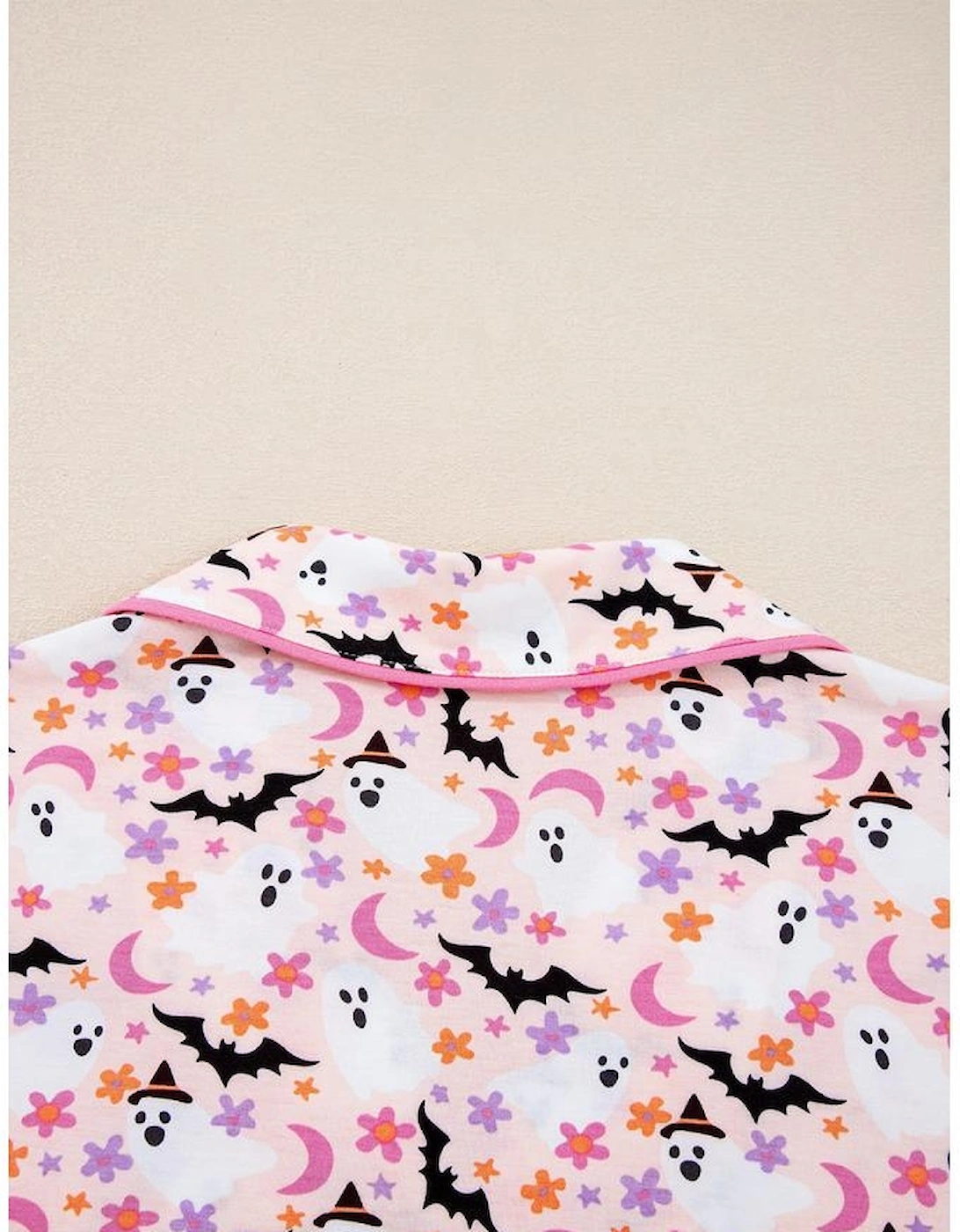 Pink Halloween Eve Haunted Honey Bat Print Pajama Set